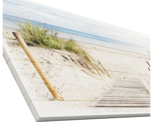 Leinwandbild mit Strandmotiv, das einen hölzernen Weg zum Meer zeigt