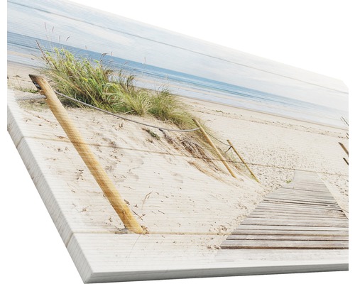 Leinwandbild mit Strandmotiv, Dünen, Holzpfad und Küstenlinie