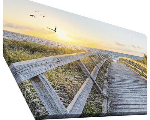 Impression sur toile avec un motif de passerelle en bois vers la plage