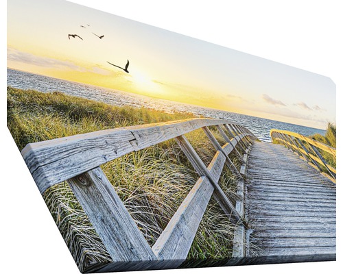 Tableau sur toile avec passerelle en bois menant à la plage