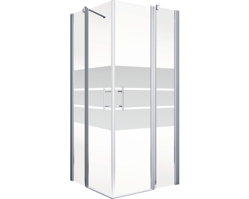 Eckdusche mit Glastüren und Griffen