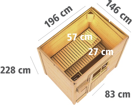 Dimensions d''un sauna en bois avec porte et fenêtres