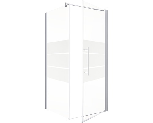 Douche d''angle avec porte en verre et poignée