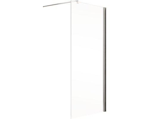 Paroi de douche en verre avec éléments métalliques