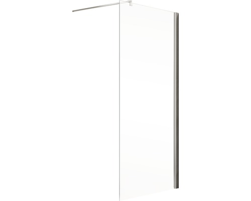 Paroi de douche en verre avec éléments métalliques