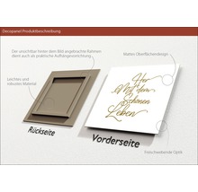 Description du produit Decopanel avec le dos et le devant avec l''inscription Vivez votre belle vie