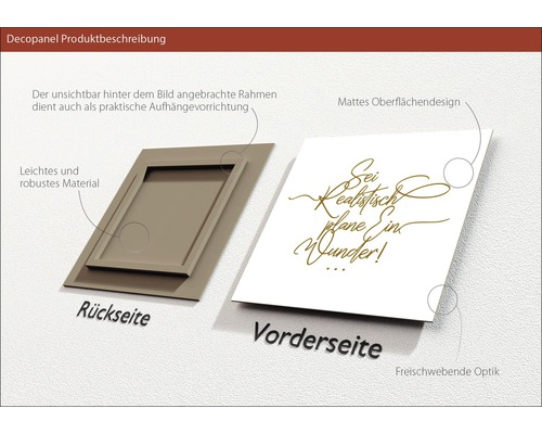 Description du produit Decopanel avec dos du cadre, face avant, surface mate et aspect flottant