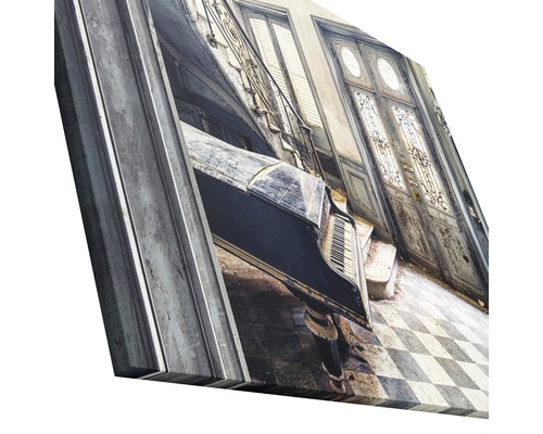 Tableau sur toile représentant une scène d''un vieil escalier et d''un piano