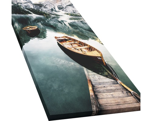 Tableau sur toile représentant une scène de bateau sur un lac de montagne