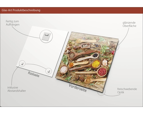 Image en verre avec motif d''épices, support de fixation murale inclus