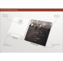 Image en verre avec suspension et la citation Là où l''amour met la table, la nourriture a meilleur goût