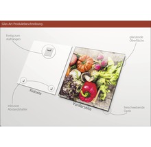 Glasbild mit Gemüse-Motiv, inklusive Halterung zur Aufhängung.