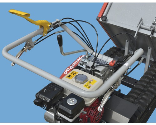 Detailansicht des Powerpac Motor-Minidumpers mit Bedienelementen und Motor