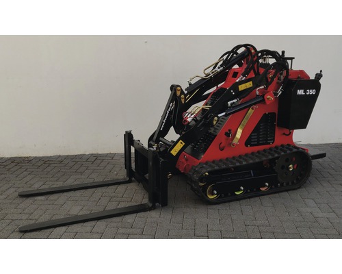 Mini-chargeur compact à chenilles rouge avec fourche à palettes