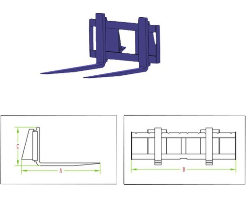Fourches de chariot élévateur pour le transport de charges avec indications de dimensions