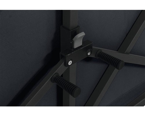 Detailansicht eines Pavillonrahmens mit Verriegelungsmechanismus