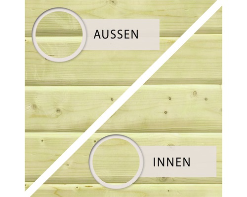 Holzwand mit Darstellung der Außen- und Innenansicht