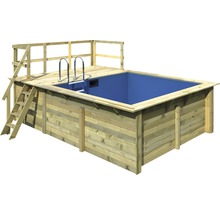 Kit de piscine hors sol en bois Karibu taille 1 rectangulaire 462x353x124 cm avec intissé de protection du sol, habillage intérieur avec rebord de fixation et échelle avec plateforme-thumb-0