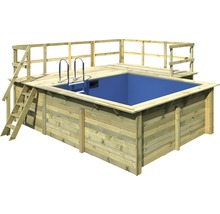 Kit de piscine hors sol en bois Karibu taille 1 rectangulaire 462x483x124 cm avec intissé de protection du sol, habillage intérieur avec rebord de fixation, échelle avec plateforme en L-thumb-0