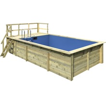 Kit de piscine hors sol en bois Karibu taille 3 rectangulaire 672x353x124 cm avec intissé de protection du sol, habillage intérieur avec rebord de fixation et échelle avec plateforme-thumb-0