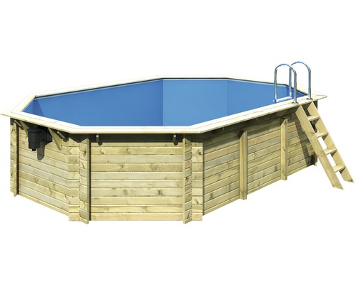 Piscine en bois avec échelle et système de filtration