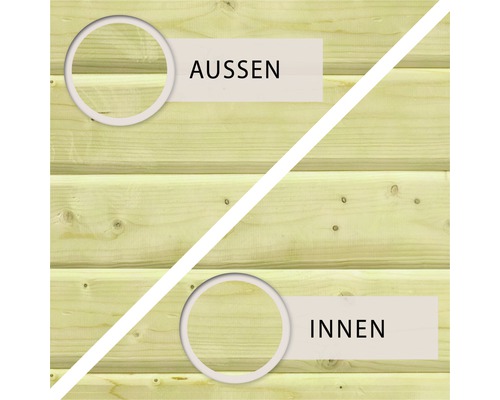 Vergleich Innen- und Außenseite einer Holzwand