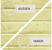 Holzwand mit Darstellung der Außen- und Innenseite