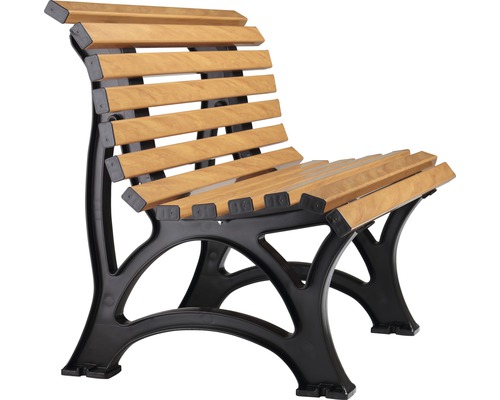 Banc en bois avec dossier et cadre noir pour l''extérieur