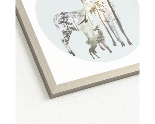 Gerahmtes Poster mit Hirschmotiv und Walddruck