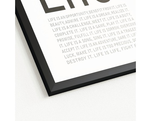 Gerahmter Kunstdruck mit dem Text ''Life is''