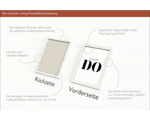 Zwei weiße Slim Scandic Bilderrahmen zeigen die Vorder- und Rückseite