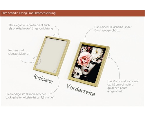 Bilderrahmen mit schmaler, goldener Leiste, Vorder- und Rückseite