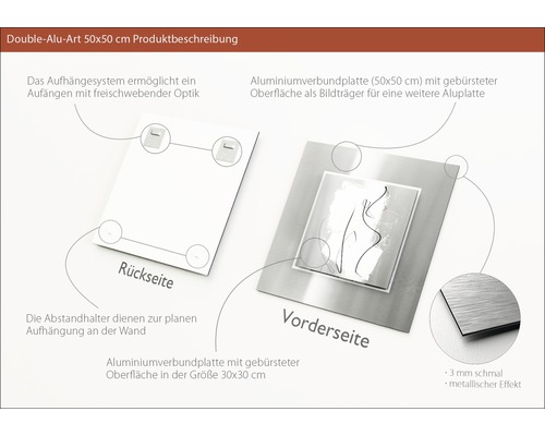 Aluminiumverbundplatte 50x50 Zentimeter mit Aufhängesystem, Vorder- und Rückseite