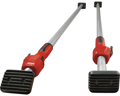 Deux étais de plafond avec pied noir et poignée rouge