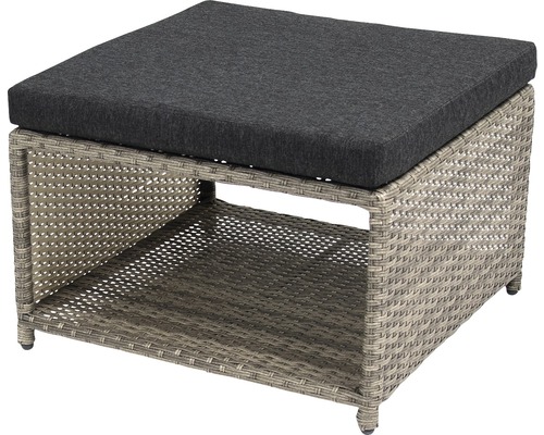 Tabouret de jardin en polyrotin avec coussin gris foncé et espace de rangement