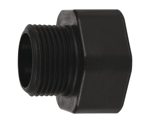 Schwarzes Kunststoffverschraubungsstück mit Außengewinde