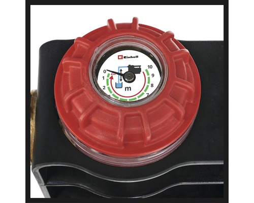 Einhell Logo. Sauganschluss-Anzeige für eine Wasserpumpe.