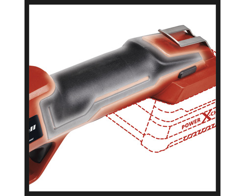 Detailansicht eines Einhell Power X-Change Akku-Werkzeugs.