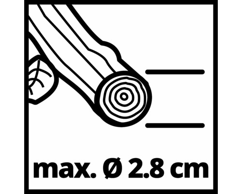 Symbol: Maximaler Holzdurchmesser 2,8 Zentimeter