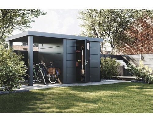 Armoire de jardin en métal avec vélos et outils de jardin