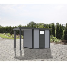 Gartenhaus Classico 2424 inkl. Regenrinne mit Seitendach links 426 x 259 cm lichtgrau
