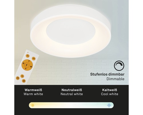 Plafonnier LED métal/plastique à intensité lumineuse variable 36W 3600 lm 3000-6500 K blanc chaud- blanc naturel hxØ 83x484 mm Rondo blanc avec télécommande