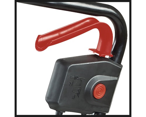 Commande de chasse-neige avec poignée rouge et boîtier noir.