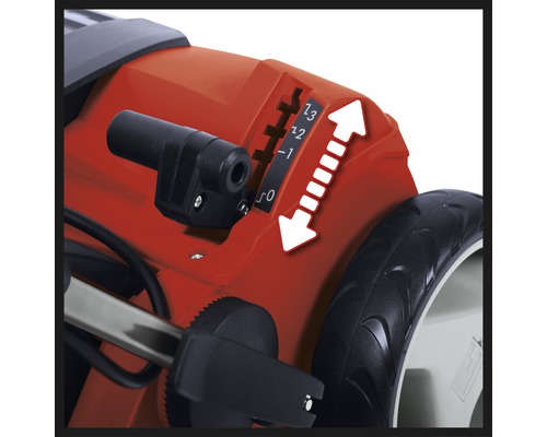 Nahaufnahme eines Rasenmähers mit Schnitthöhenverstellung