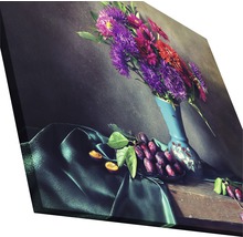 Dekoratives Leinwandbild mit Blumenstillleben, Vase und Pflaumen