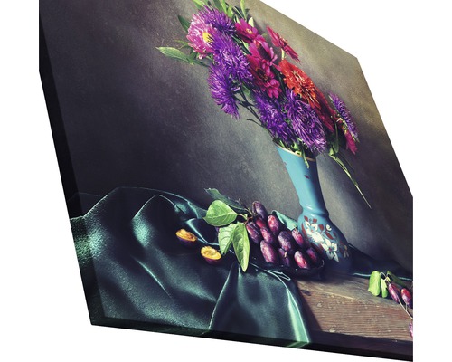 Image décorative sur toile avec nature morte florale, vase et prunes