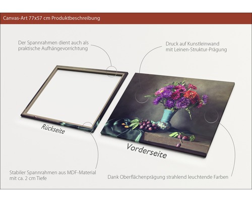 Leinwandbild 77x57 Zentimeter mit Blumenstillleben und MDF Rahmen