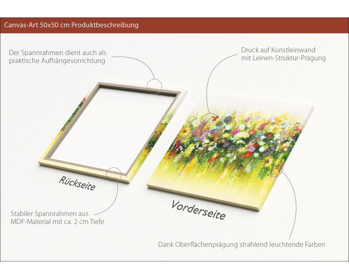 Leinwandbild 50x50 cm mit Blumenmotiv, Vorder- und Rückseite