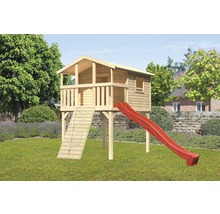 Karibu Stelzenhaus Benjamin Fichte inkl. Holzrampe und Rutsche 3 m rot