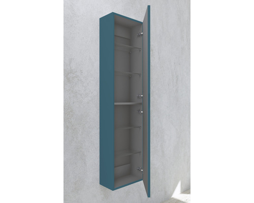 Armoire haute avec étagères en verre ouvertes pour la salle de bain